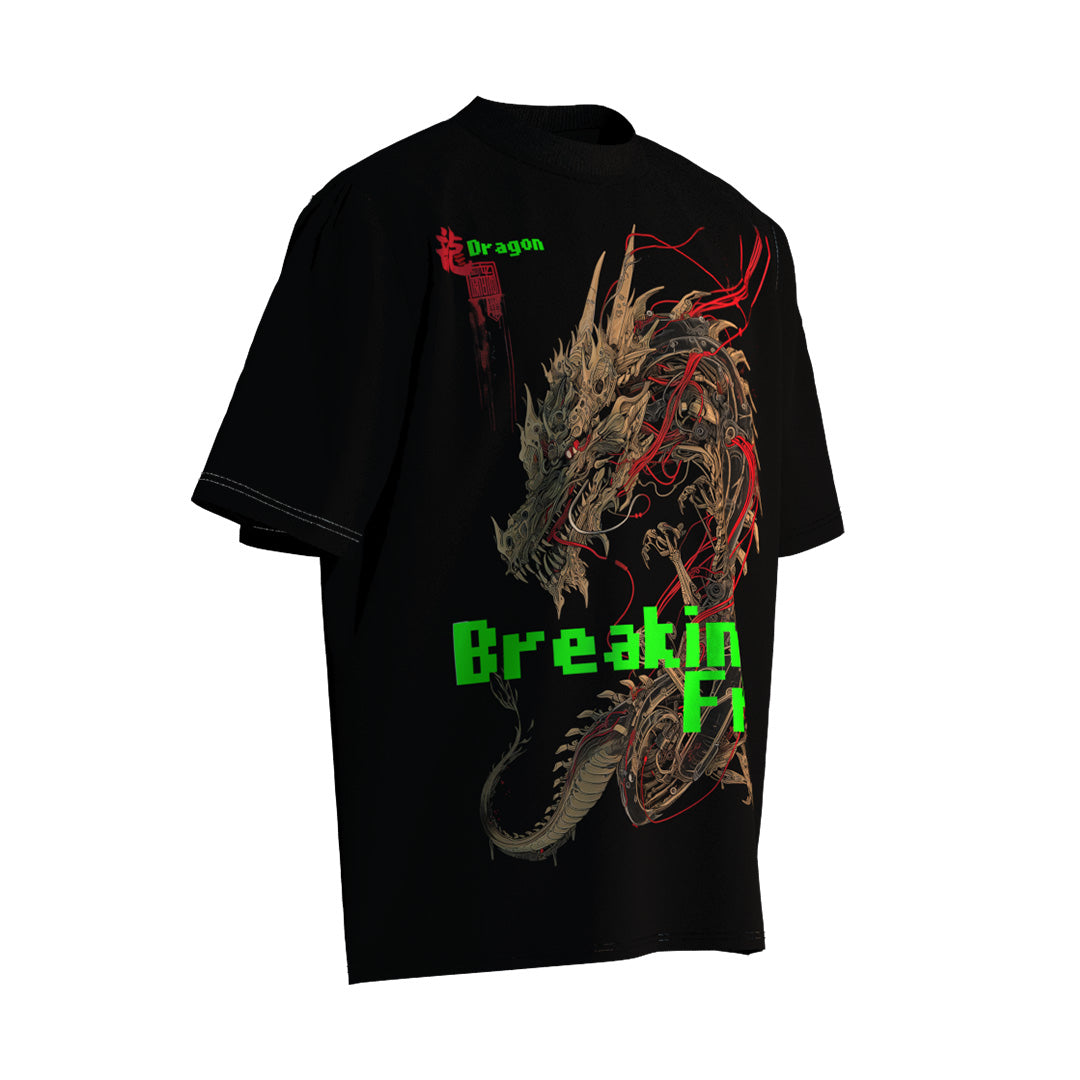 - Breaking Free - Mechanical Asian Dragon Futuristic Steampunk Print Genderless Loose-Fit Short Sleeve T-Shirt