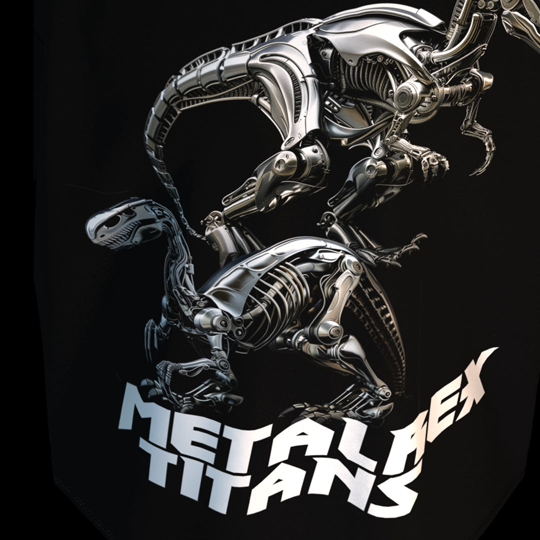 - MetalRex Titans - Jurassic Mecha Dinosaur Futuristic Cyberpunk Print Genderless Loose-Fit Short Sleeve T-Shirt