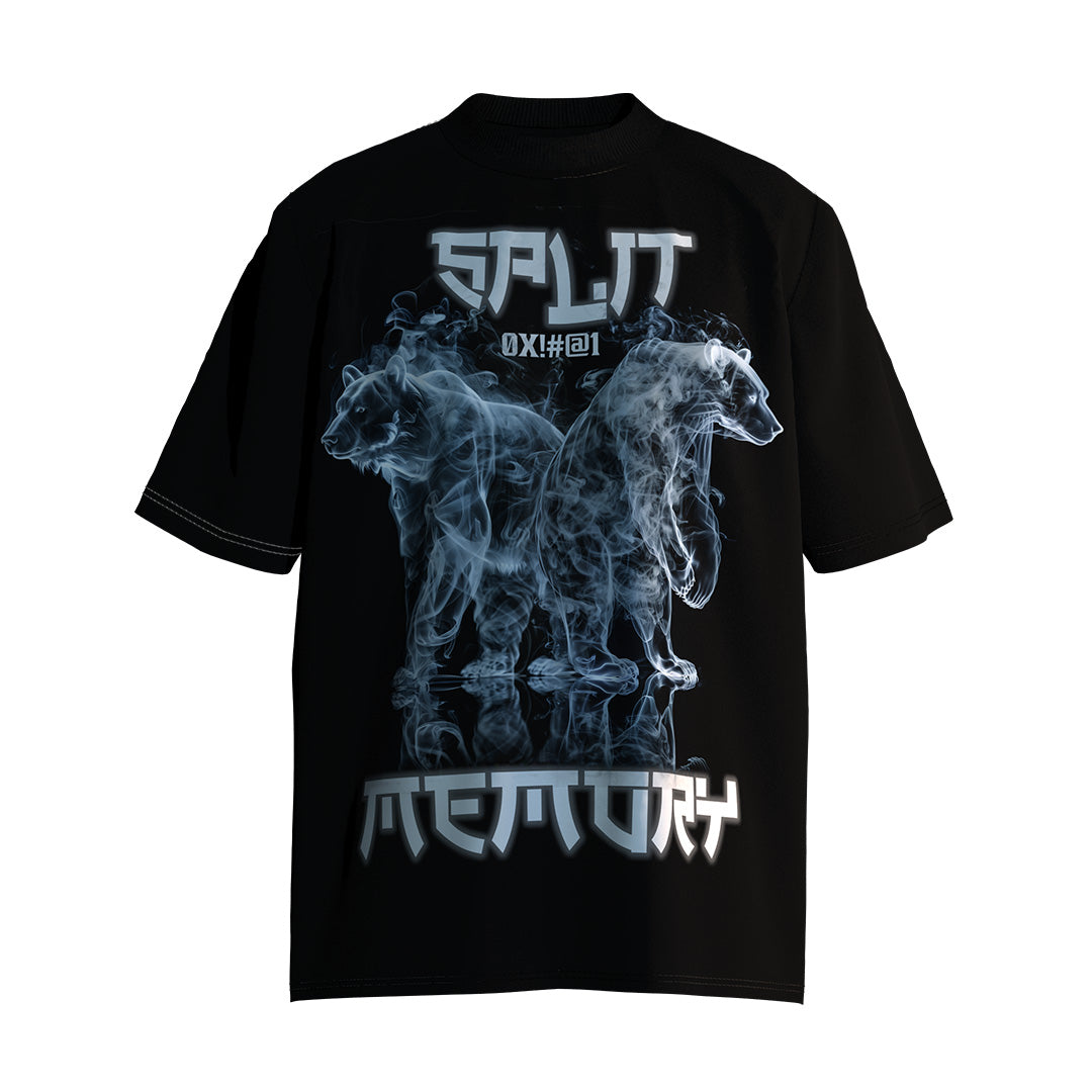 - Ghost Warroir - Ghost Rider Bear Futuristic Smoke Print Genderless Loose-Fit Short Sleeve T-Shirt