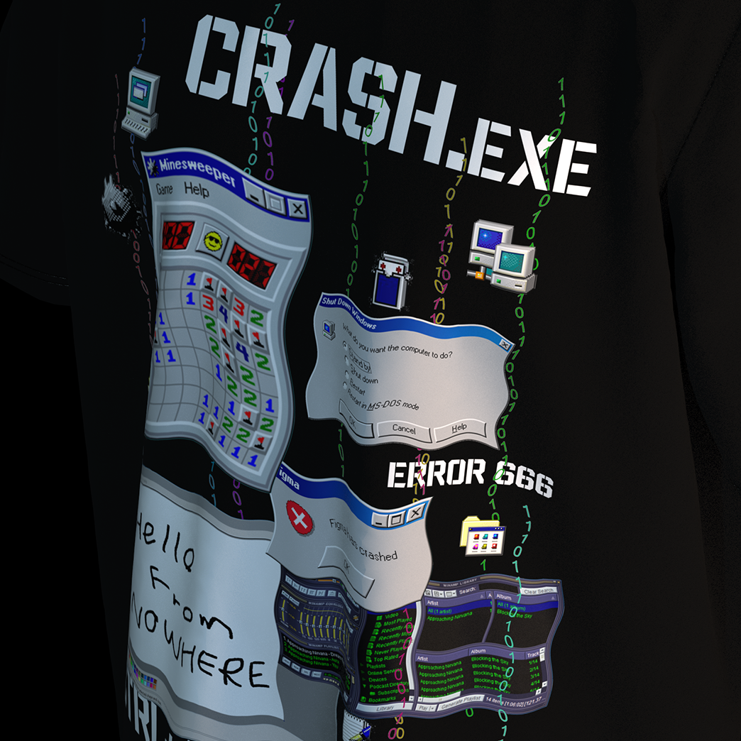 - Hello from Nowhere - Digital Glitch Retro Computer Error Code Print Genderless Loose-Fit Short Sleeve T-Shirt