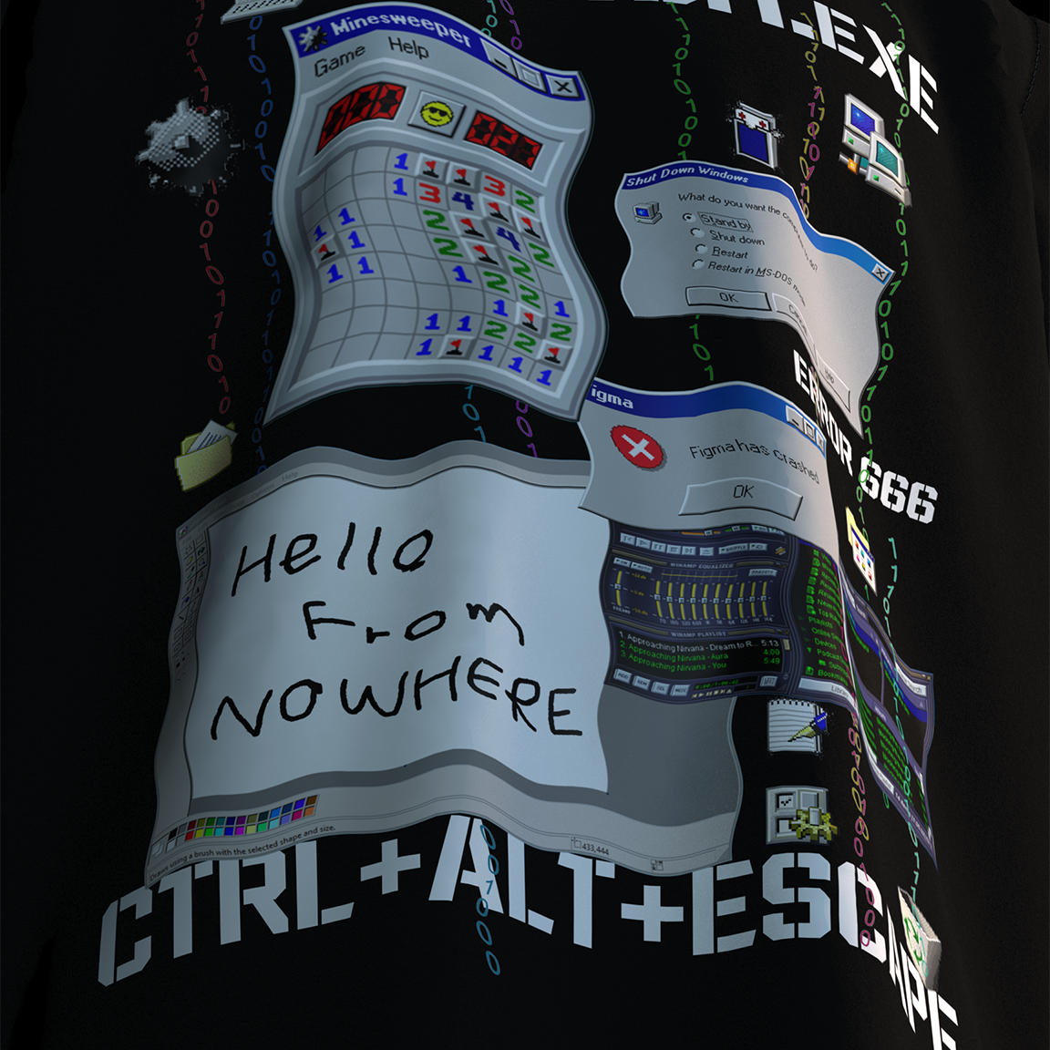 - Hello from Nowhere - Digital Glitch Retro Computer Error Code Print Genderless Loose-Fit Short Sleeve T-Shirt