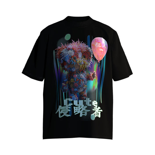 【Limited Edition】- Cute Invader - Adorable Alien & Multicolor Floral Print Genderless Loose-Fit T-Shirt