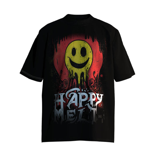 【Limited Edition】- Happy Melt - Melted Smile Hard Core Print Unisex Loose T-Shirt