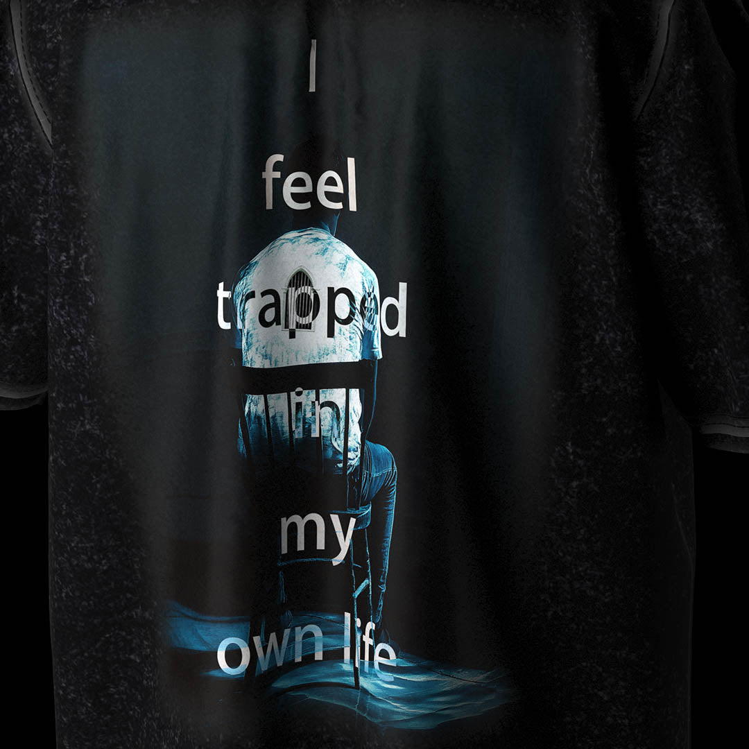 - Trapped Yet Free - Washed Vintage Effect Graphic Gender-Neutral Oversized Short-Sleeve T-Shirt